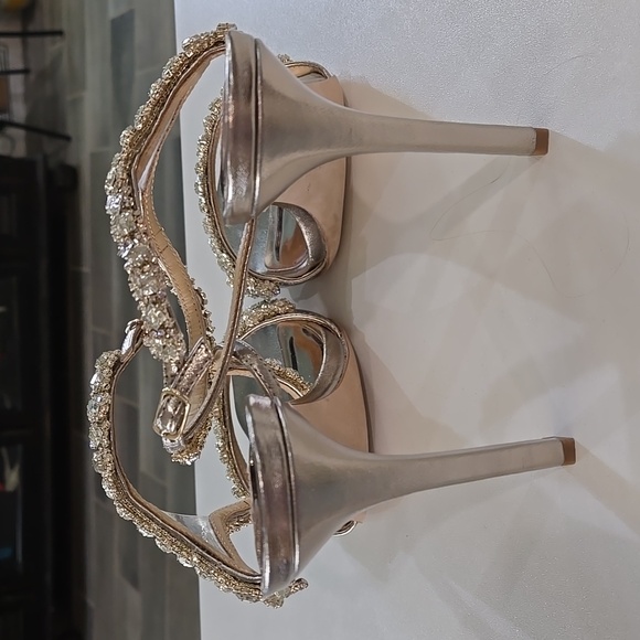 Badgley Mischka Galia Crystal Ankle Strap Evening Bridal Strappy Heels Size 10 - Picture 6 of 12